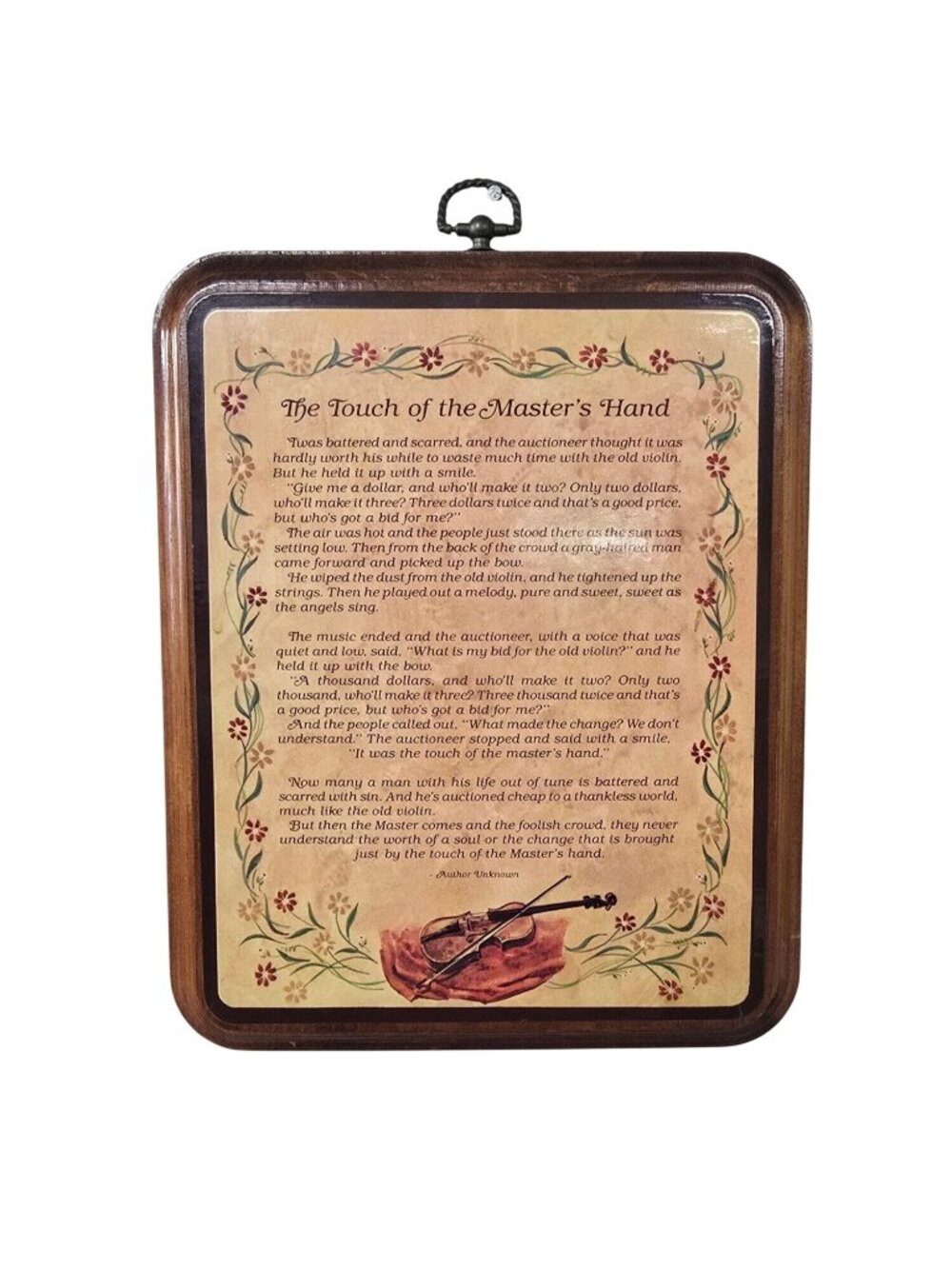 The Touch Of The Masters Hand Wooden Wall Plaque Floral Design Shellac